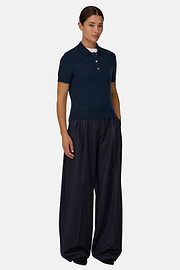 Polo in Knitted Fabric Wool Cashmere, DARK NAVY, thumb, 2