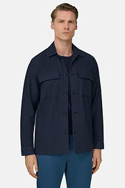 Giacca Camicia In Cotone Lino, Navy, thumb, 2