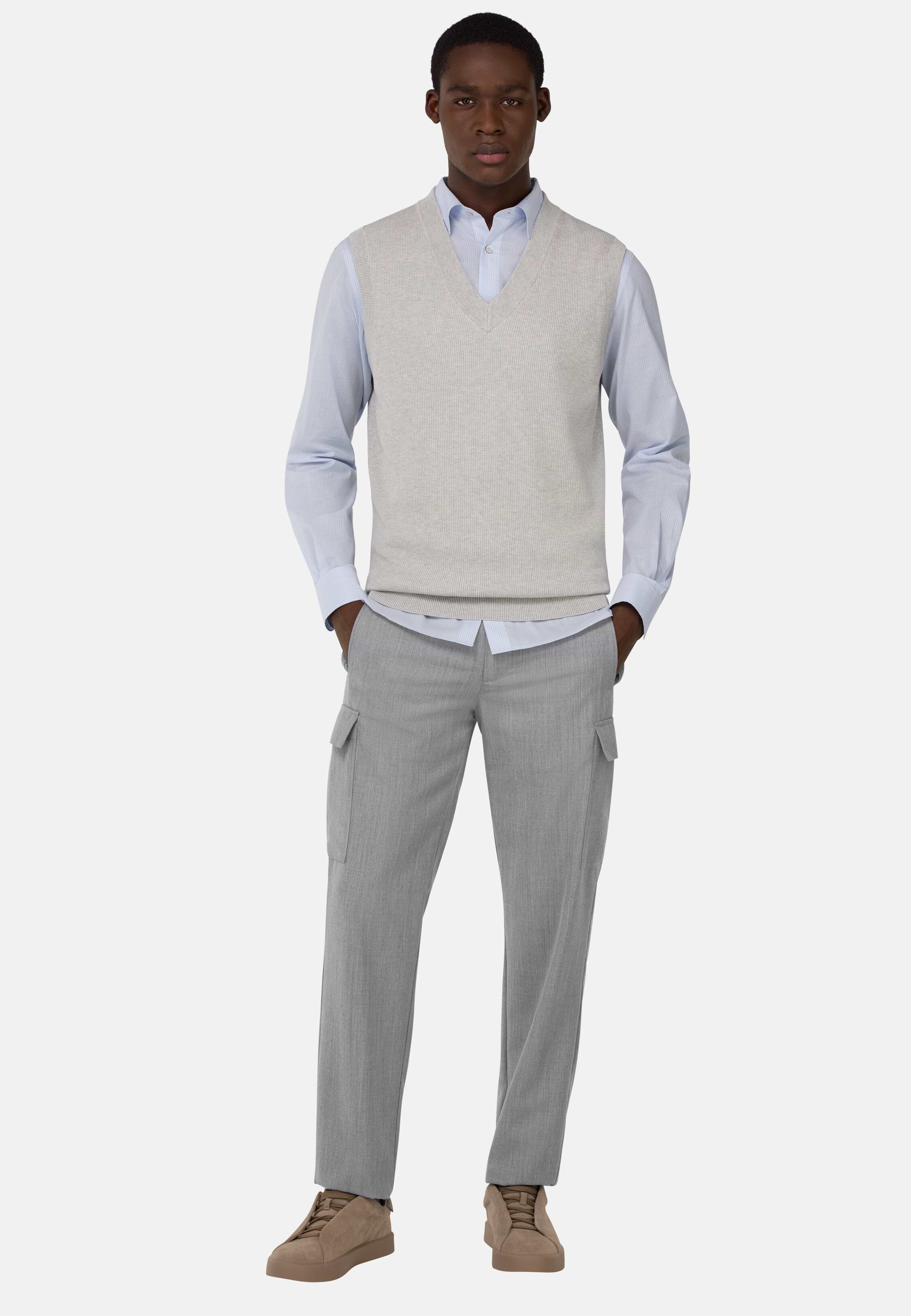 Men's Technical Wool Trousers, Light grey | Boggi Milano