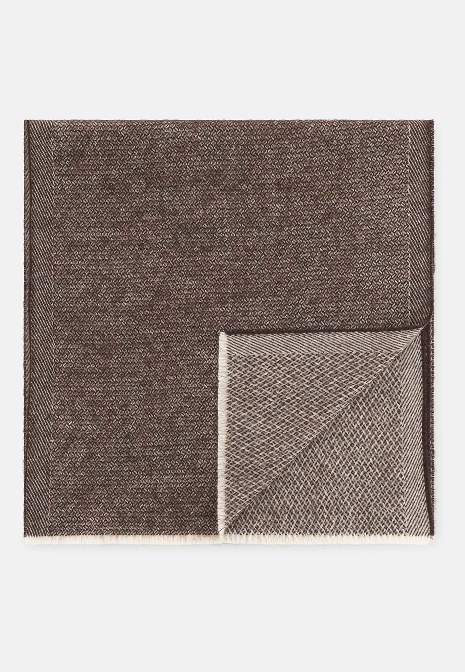 Foulard Microstructure Jacquard en Laine, Marron, hi-res