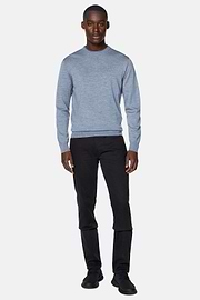 Sky Blue Merino Wool Crew Neck Jumper, Light Blue, hi-res