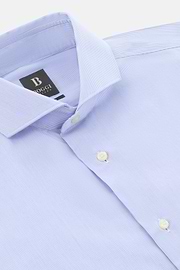 Camicia A Righe In Cotone Slim Fit, Azzurro, thumb, 5