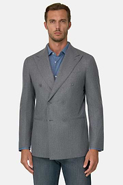 Double-Breasted Wool Flannel Blazer, Grey, thumb, 1