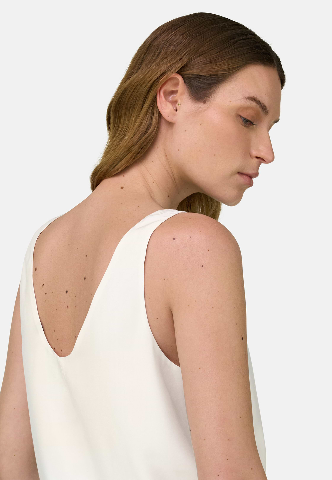 Regular Fit Viscose Silk Blend Top, Cream, hi-res, 4