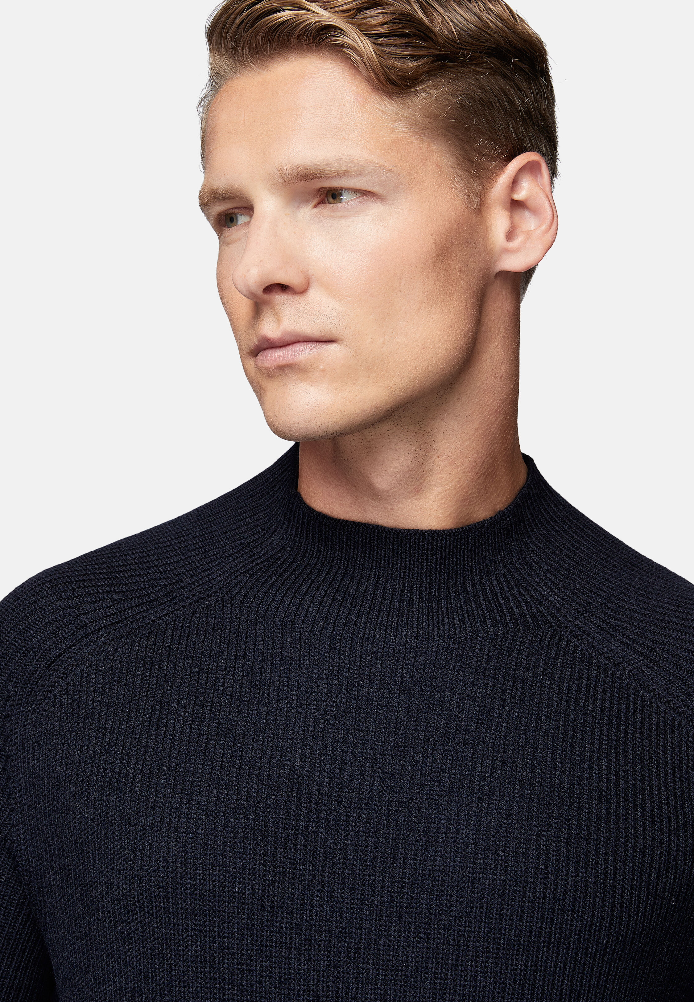 Boggi Milano Navy Blue Merino Wool Mock Polo Neck Jumper Man Navy Blue Size XXL