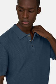 Knitted Polo Shirt in 100% Organic Cotton, Blue, thumb, 4