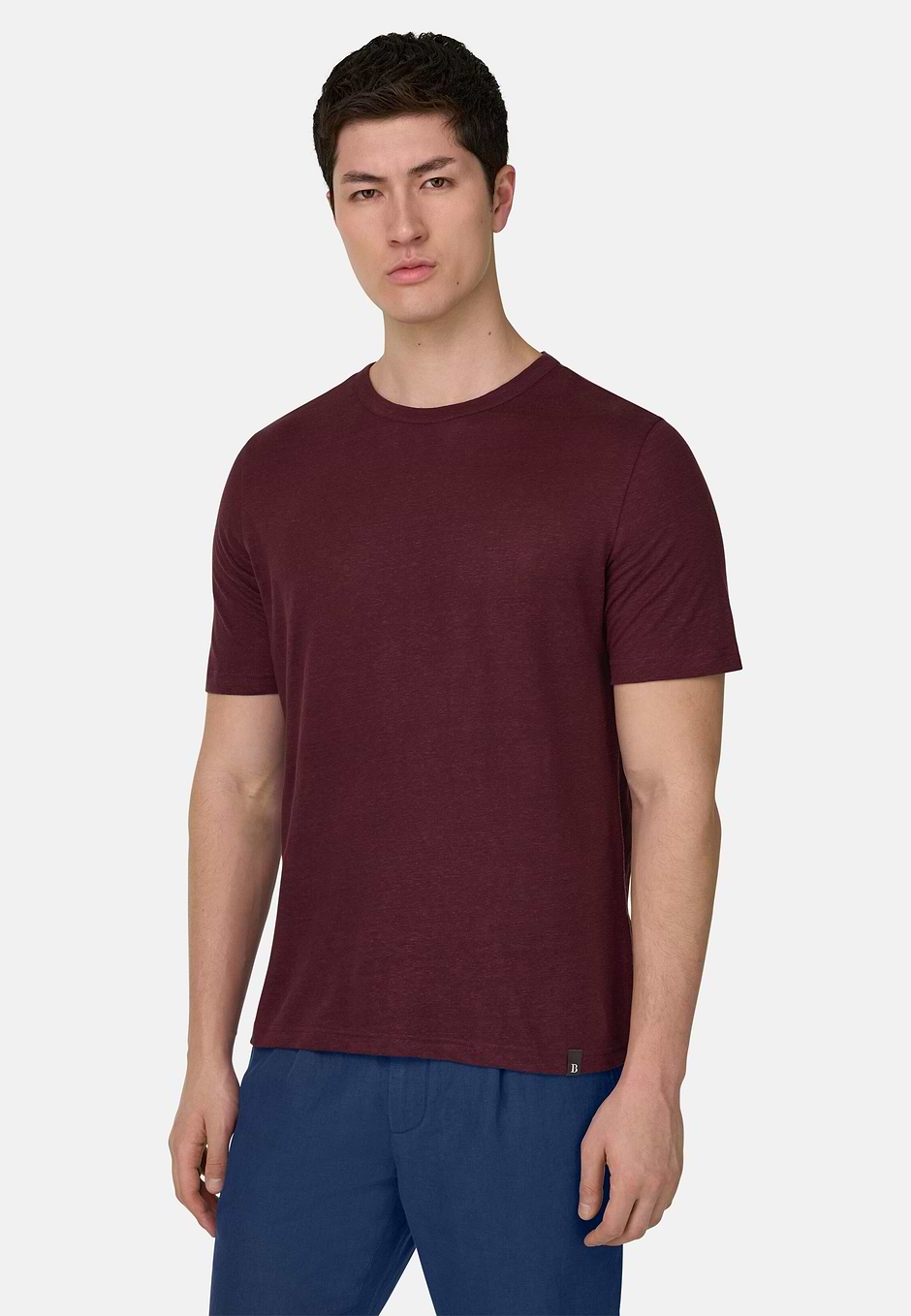 T-shirt En Jersey De Lin Extensible, Burgundy, hi-res