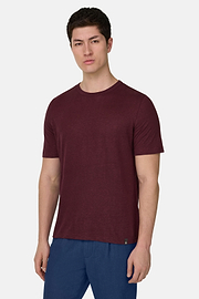 T-Shirt Aus Stretch-Leinen-Jersey, Burgundy, thumb, 1