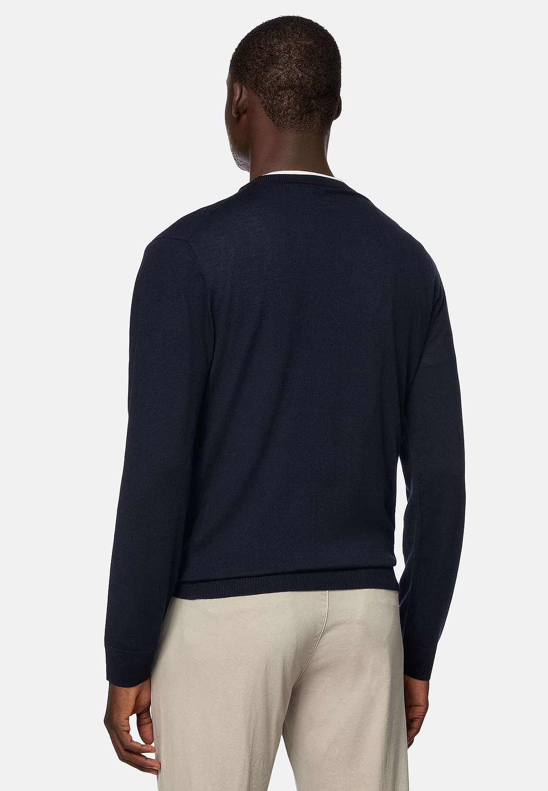 Crew Neck Jumper in Superfine Merino Wool, Navy blue, hi-res