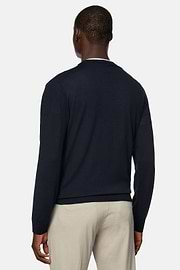 Crew Neck Jumper in Superfine Merino Wool, Navy blue, hi-res