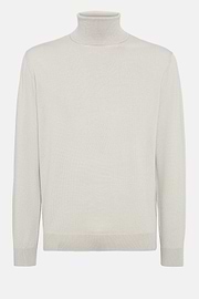 Light Grey Merino Wool Polo Neck Jumper, Light grey, hi-res