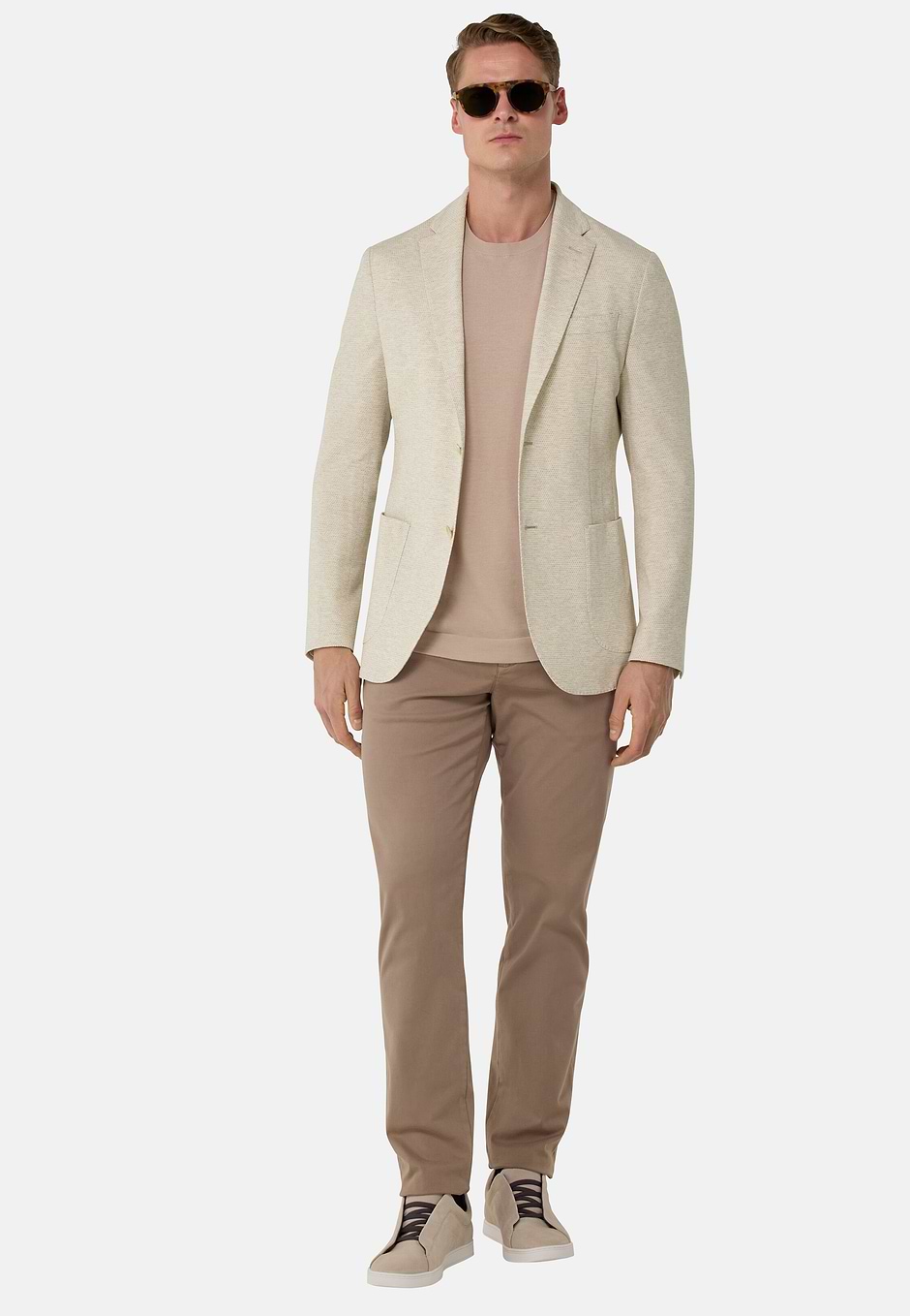 Structured Cotton Jersey Blazer, Beige, hi-res