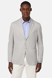 B Jersey Linen and Cotton Herringbone Jacket, Light grey, hi-res