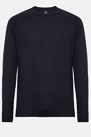 Navy Crew Neck Jumper in Cotton, Silk and Cashmere, Navy blue, hi-res