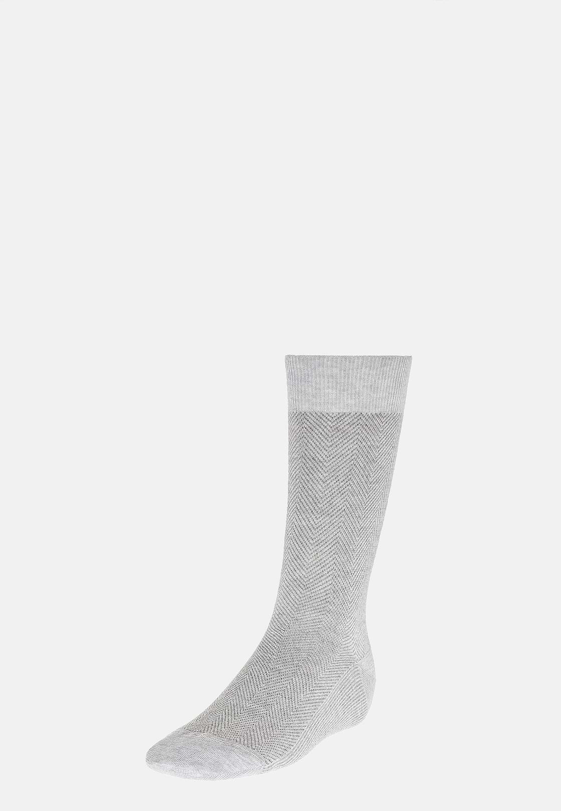 Herringbone Pattern Socks In Organic Cotton, Grey, hi-res