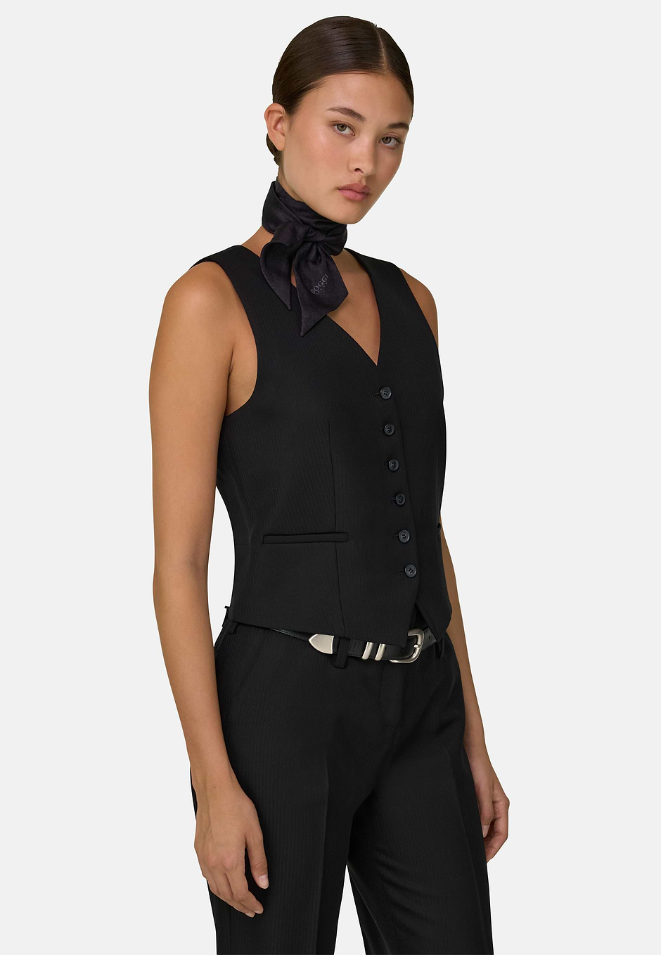 Waistcoat in Wool Blend, Black, hi-res