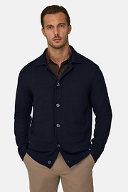 Cardigan in Extrafine Merino Wool, Navy blue, thumb, 1
