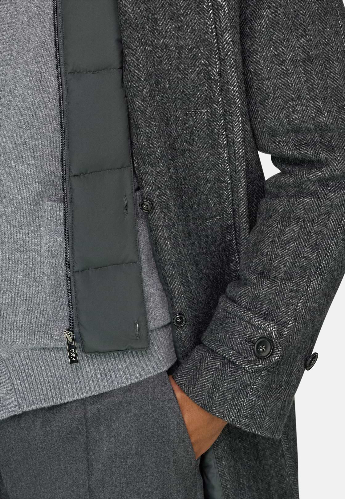 Single-Breasted Coat in Wool Blend, Dark Grey, hi-res, 5