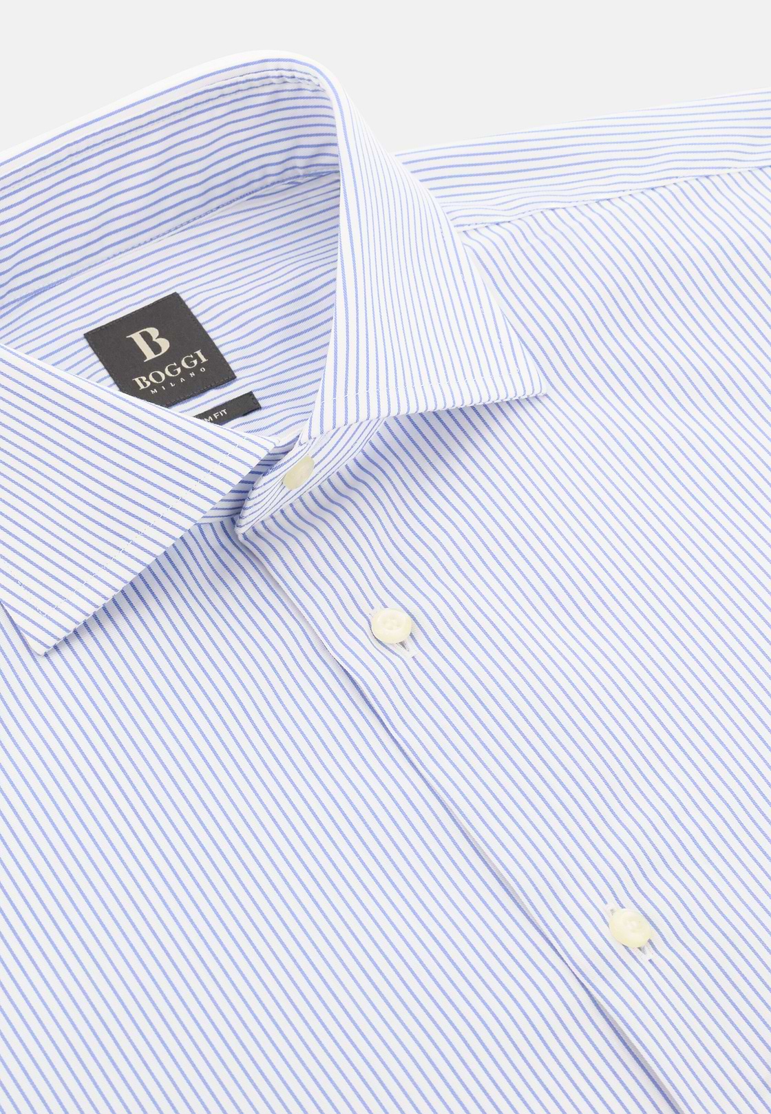 Camicia A Righe In Cotone Slim Fit, Azzurro, hi-res, 5