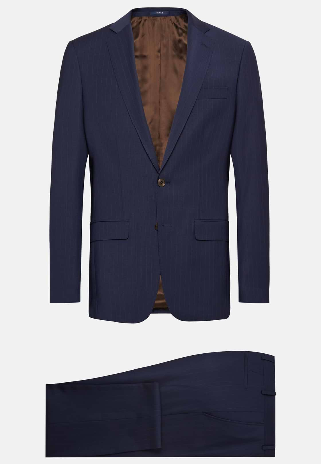 Blue Pinstripe Suit In Stretch Wool And Nylon, Blue, hi-res