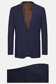 Blue Pinstripe Suit In Stretch Wool And Nylon, Blue, hi-res