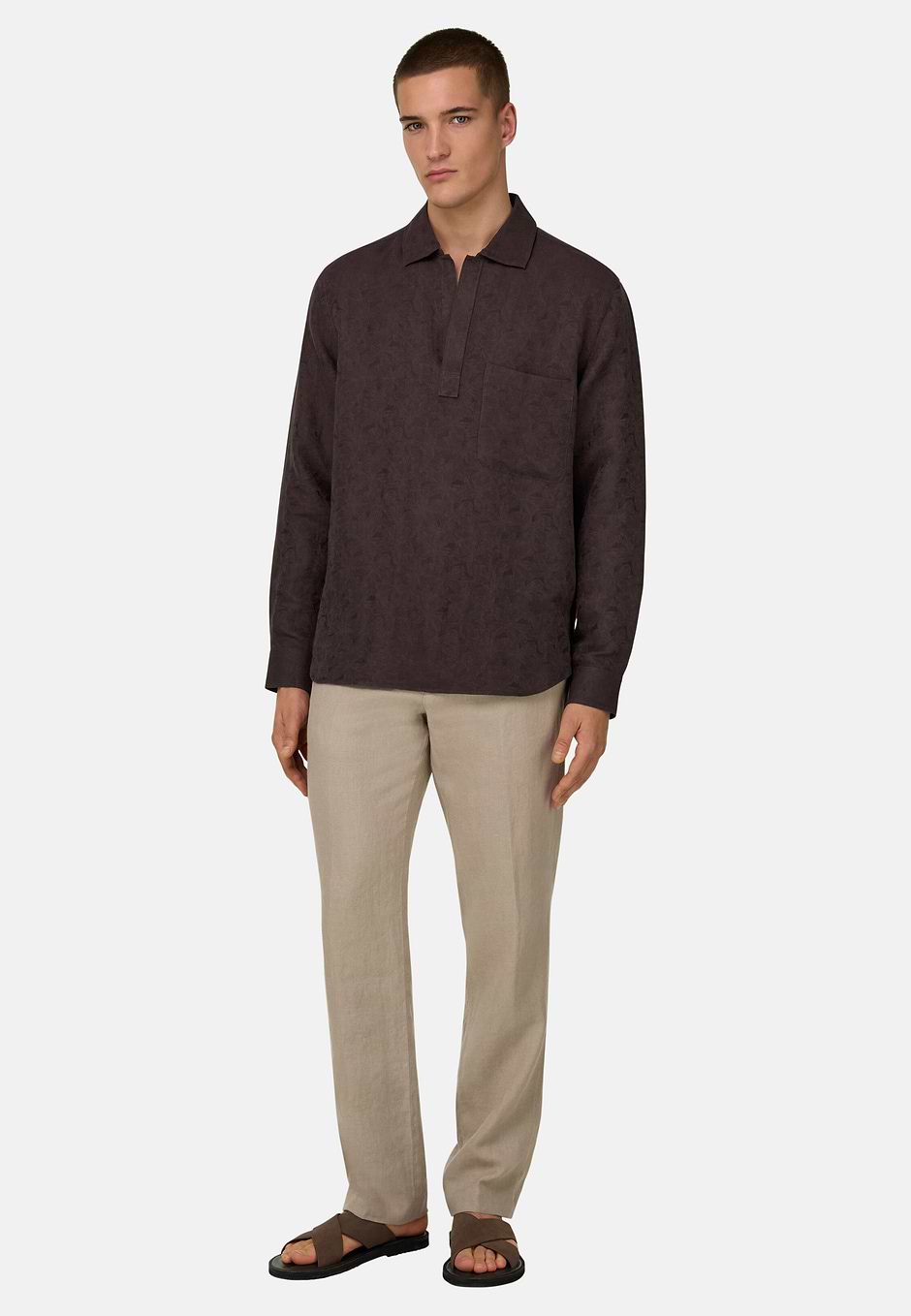 Regular Fit Linen Blend Shirt, Dark brown, hi-res