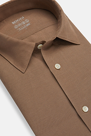 Brown Regular Fit Tencel Linen Shirt, Brown, hi-res