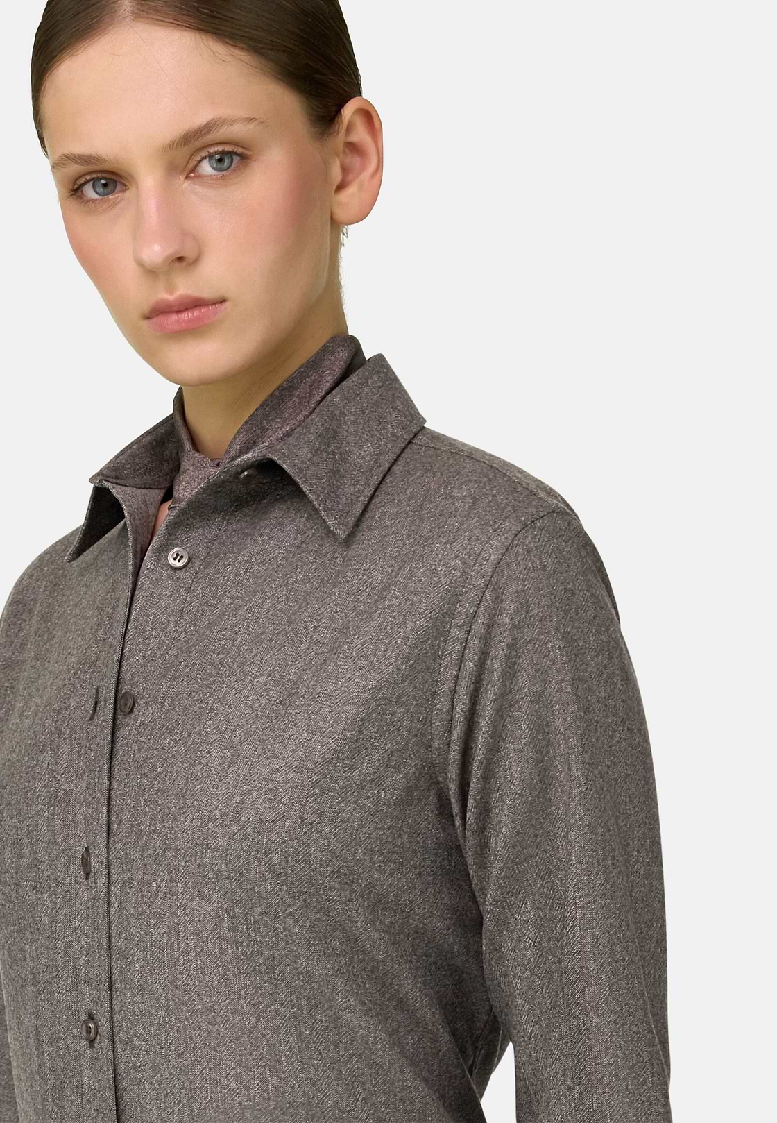 Shirt Herringbone Wool, Taupe, hi-res, 3