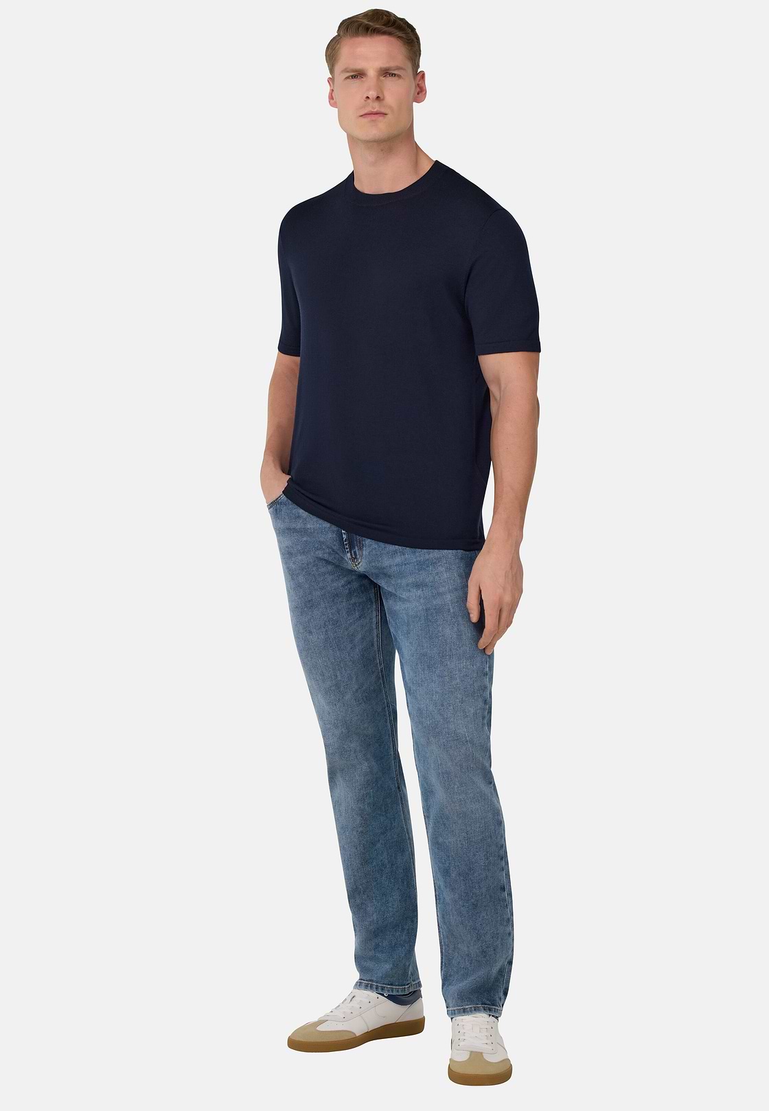 Medium Blue Stretch Denim Jeans, Light Blue, hi-res, 3
