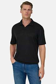 Polo En Jersey De Lin Extensible, Noir, thumb, 1