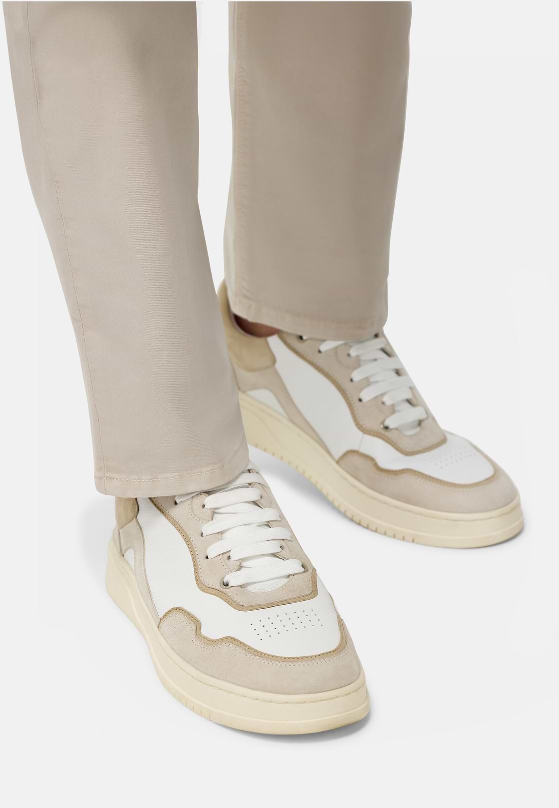 Leather Mix Trainers, Sand, hi-res