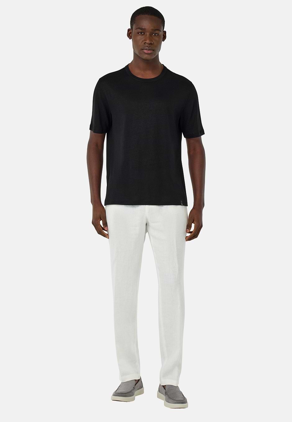 T-Shirt in Stretch Linen Jersey, Black, hi-res