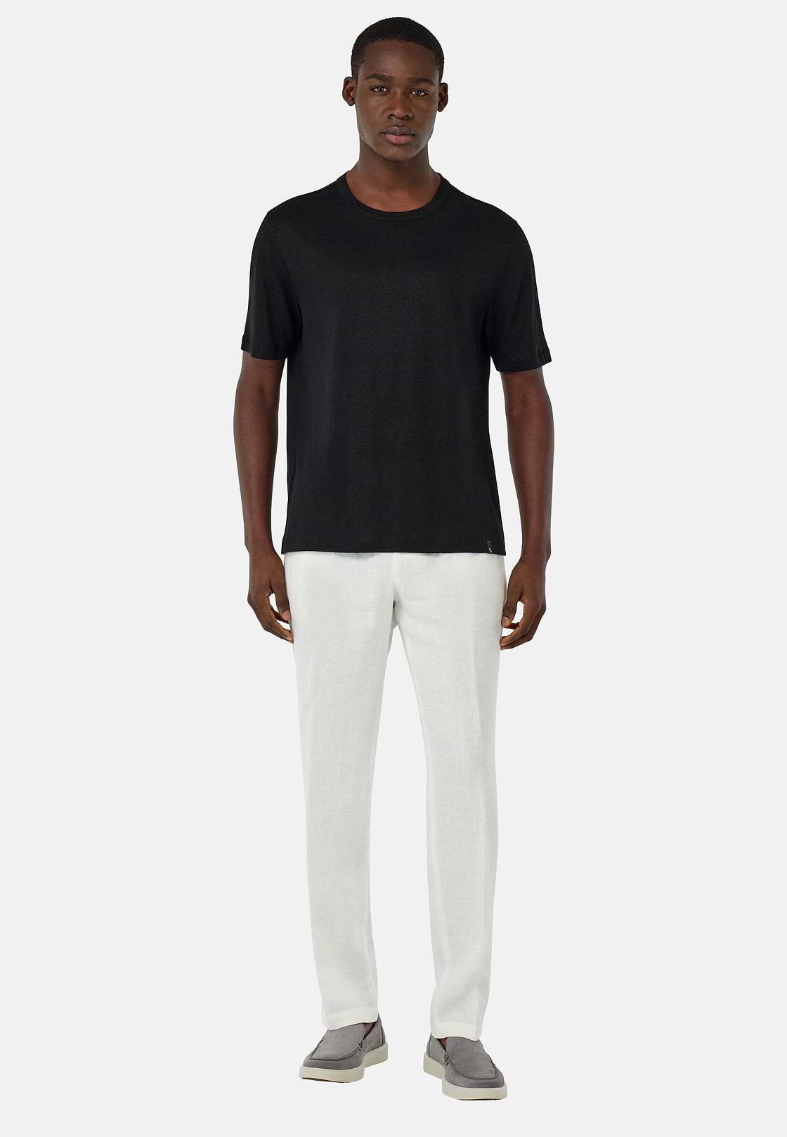 T-Shirt in Stretch Linen Jersey, Black, hi-res