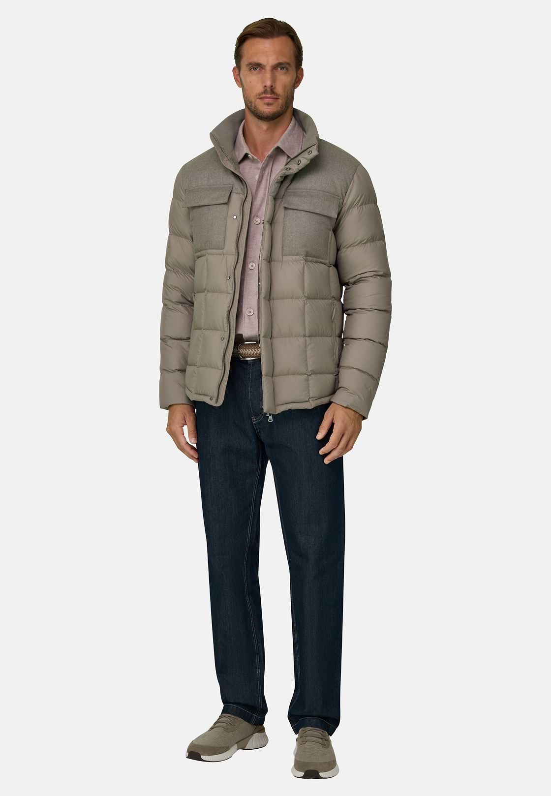 Bomber Flyn in Flannel and Technical Fabric Down, Sand, hi-res, 2