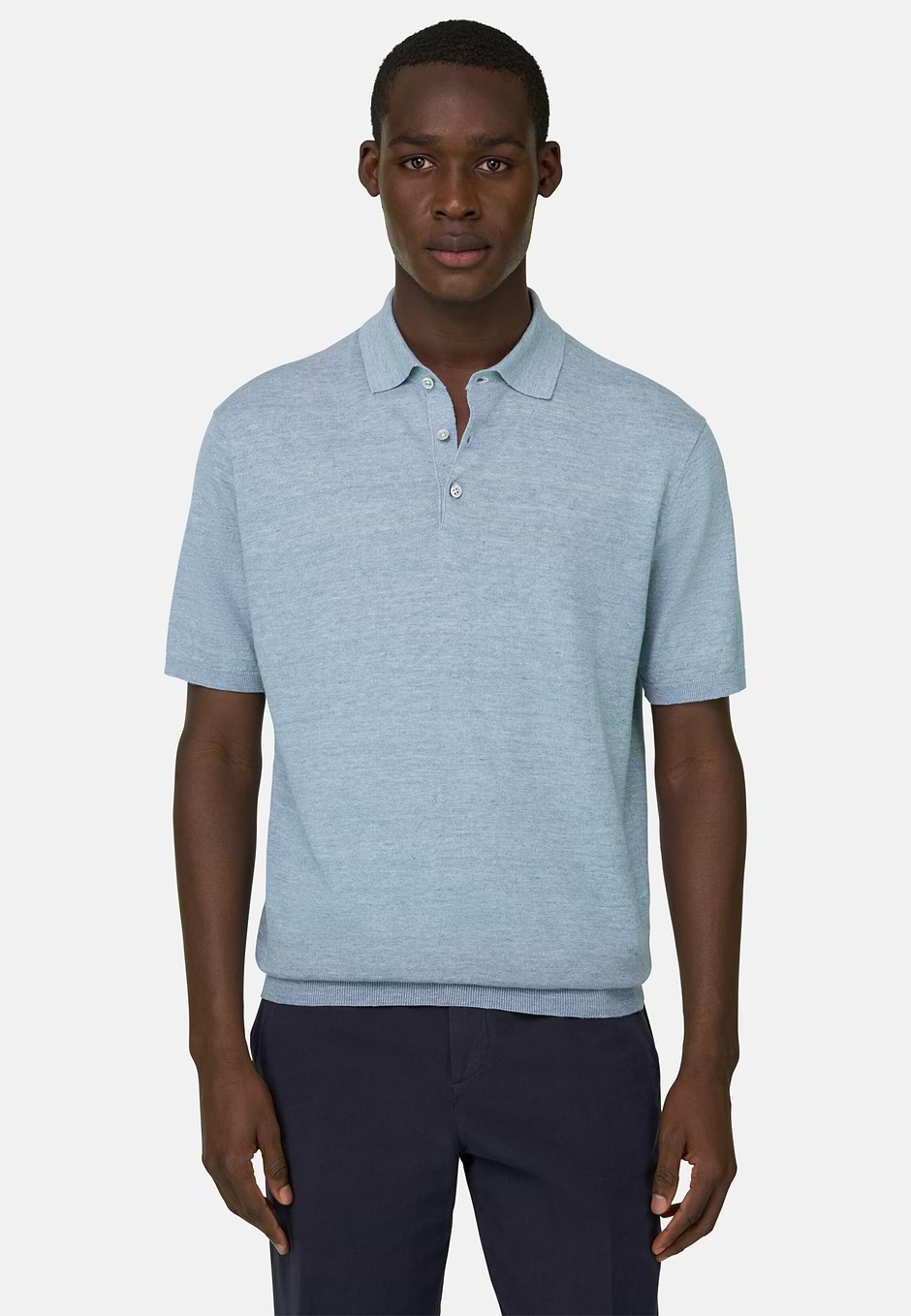 Strick-Poloshirt aus Leinen und Baumwolle, Hellblau, hi-res
