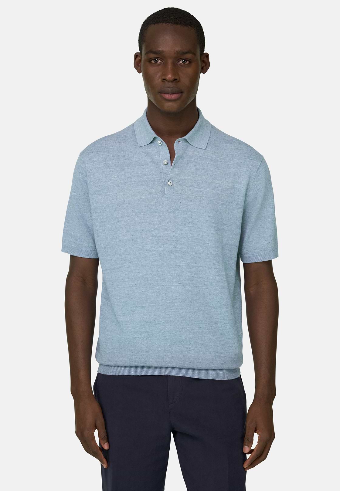 Polo En Maille De Lin Et Coton, Bleu clair, hi-res, 1