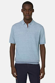 Polo En Maille De Lin Et Coton, Bleu clair, thumb, 1
