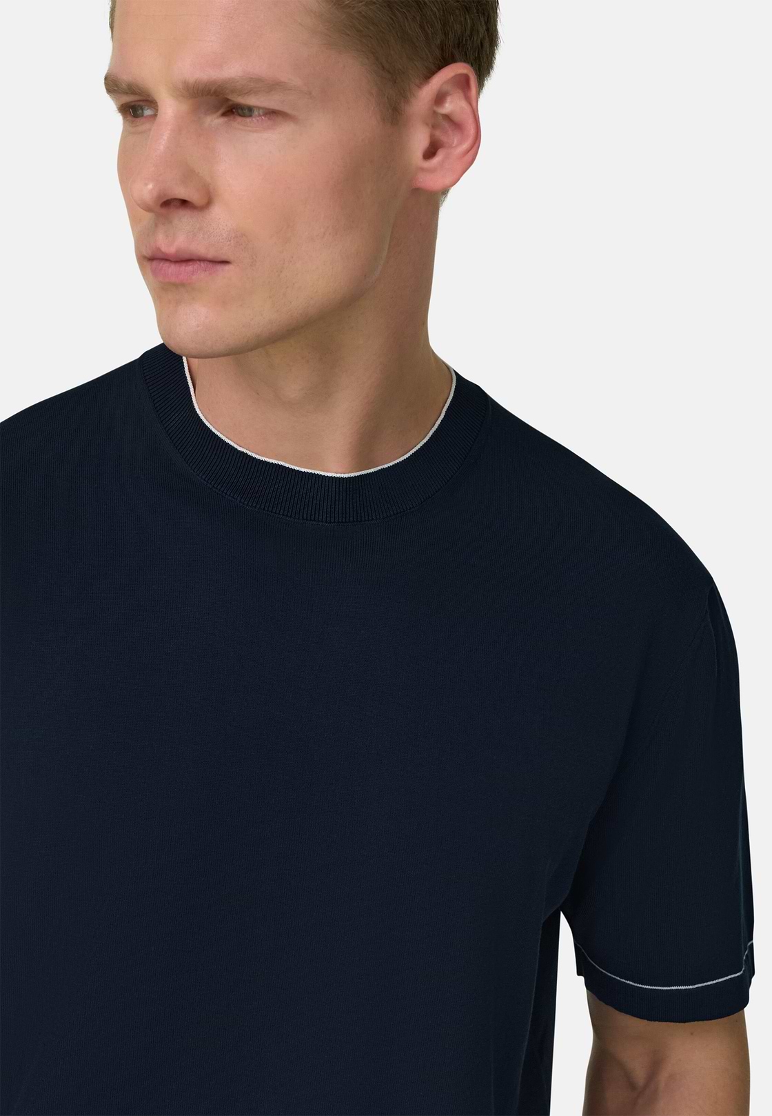 Strick-T-Shirt Aus Baumwollkrepp, Navy blau, hi-res, 4