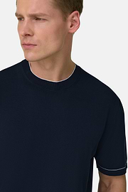 Strick-T-Shirt Aus Baumwollkrepp, Navy blau, thumb, 4