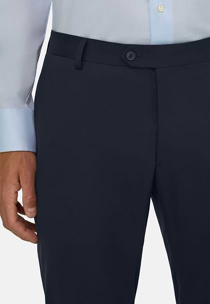 Trousers in Stretch Knitted Wool, Navy blue, hi-res