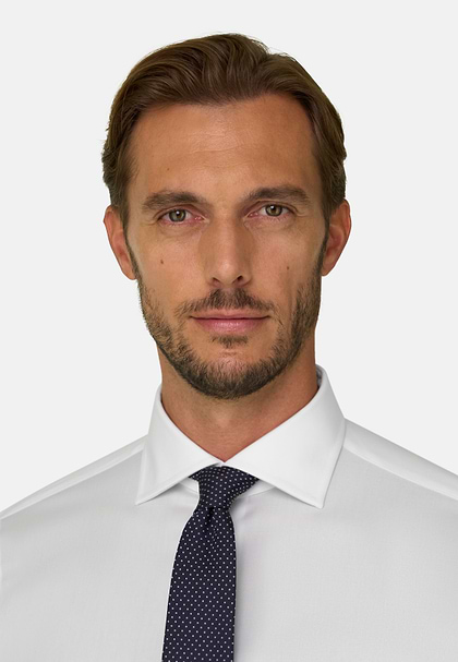 Chemise En Coton Pinpoint Slim Fit, Blanc, hi-res