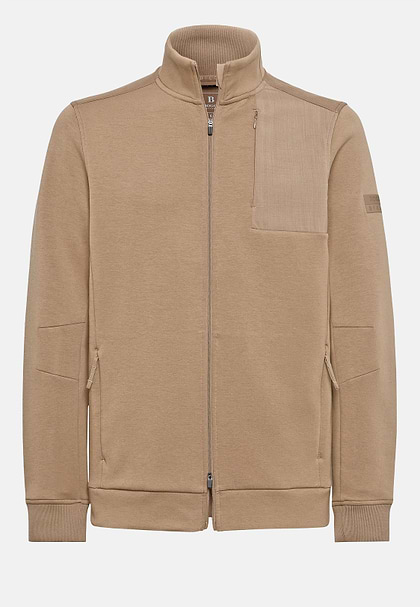 Sweat-Shirt Full Zip En Mélange Coton Et Scuba Léger, Beige, hi-res