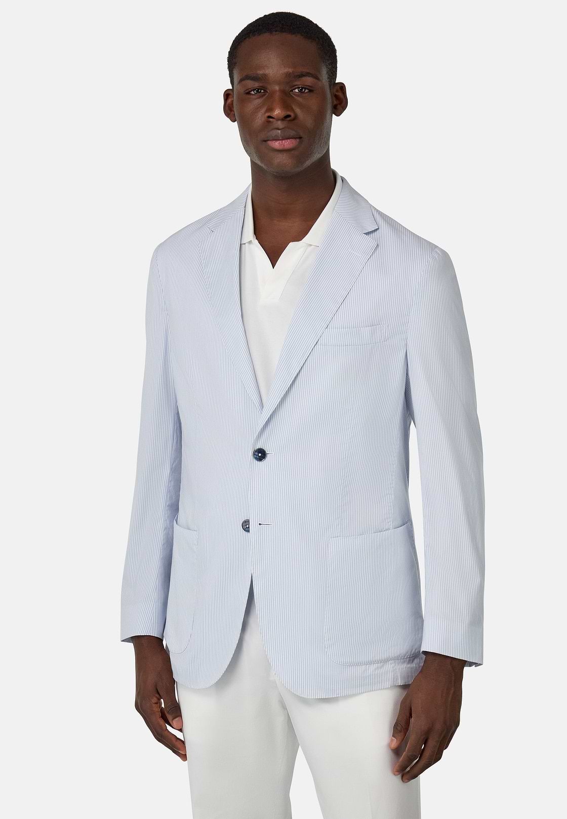 Super-Lightweight Stretch Cotton Jacket, White - Blue, hi-res