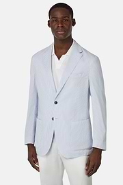 Super-Lightweight Stretch Cotton Jacket, White - Blue, hi-res