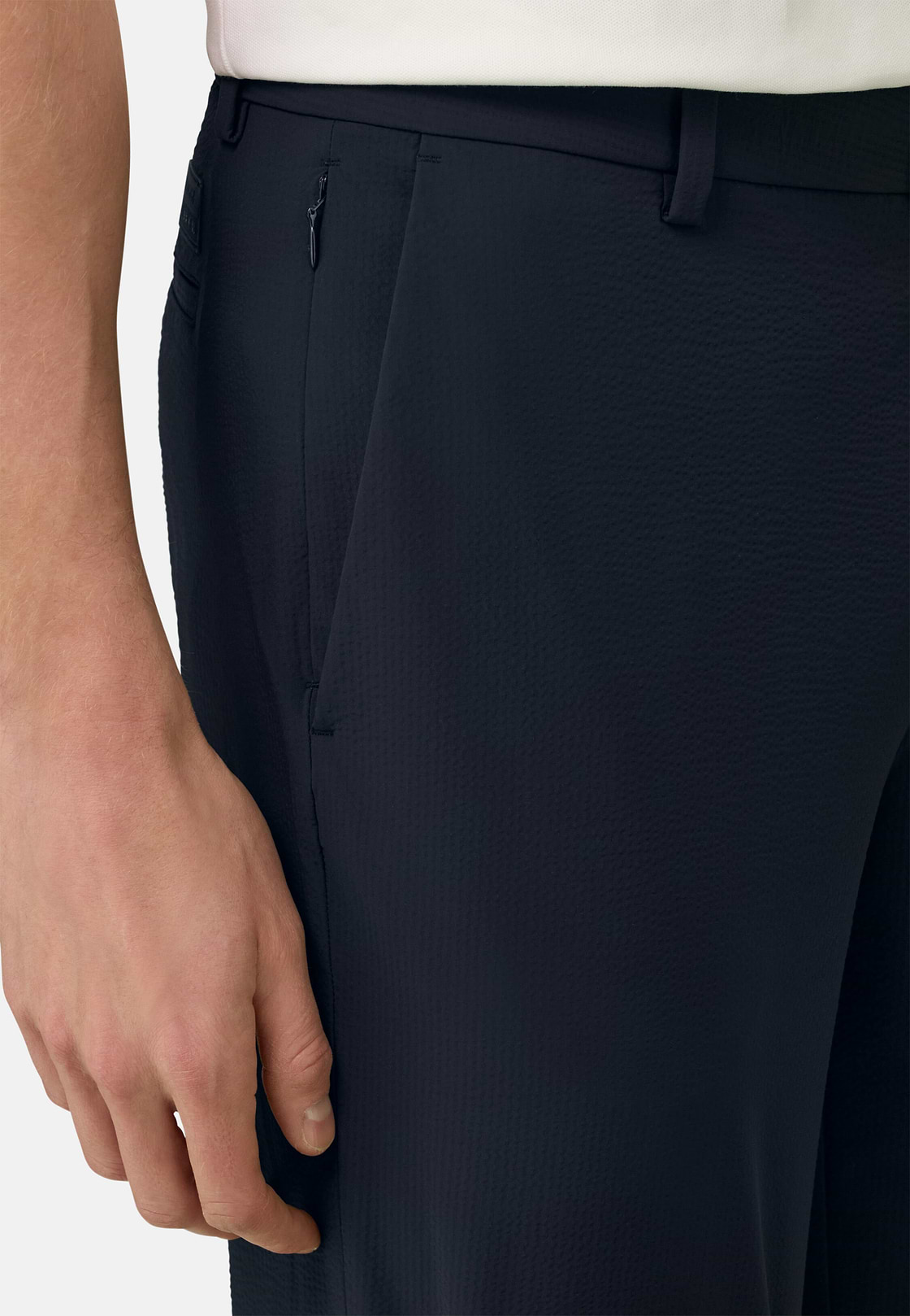 Bermudashorts aus elastischem Seerzucker-Nylon B Tech, Navy blau, hi-res, 4
