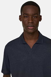Polo En Jersey De Lin Extensible, Bleu marine, thumb, 4