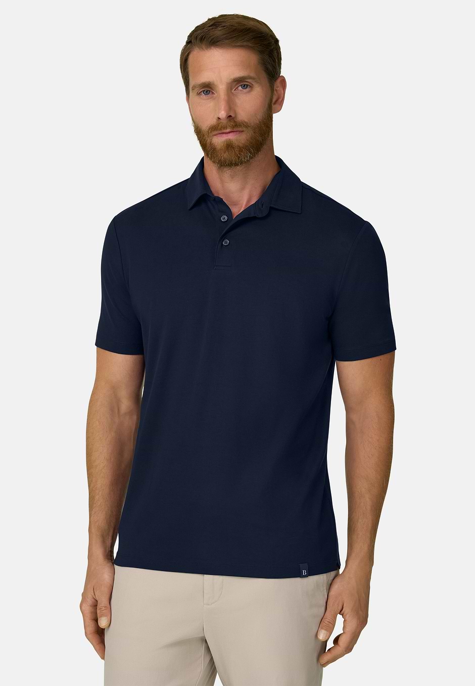 Polo in Stretch Supima Cotton Jersey, Navy blue, hi-res