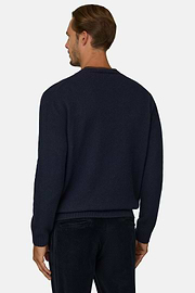 Crew Neck Jumper in Wool Blend, Navy blue, thumb, 4