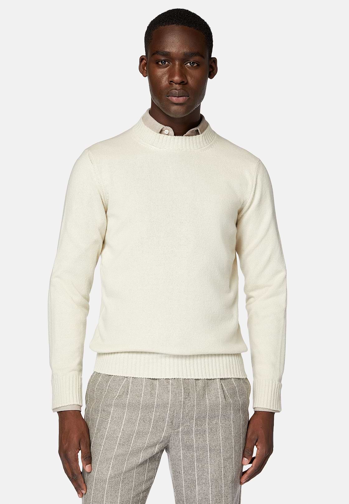 Maglia Girocollo Bianca In Cashmere, Bianco, hi-res