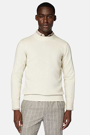 Maglia Girocollo Bianca In Cashmere, Bianco, hi-res
